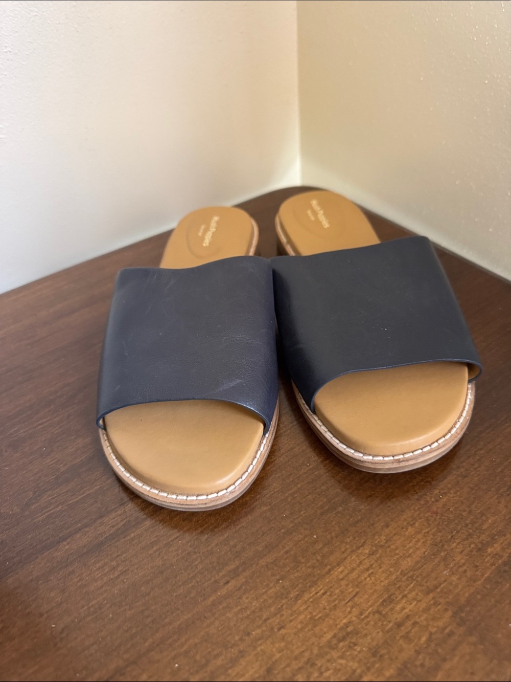 Hush Puppies Navy Slide Sandals with Tan Footbed